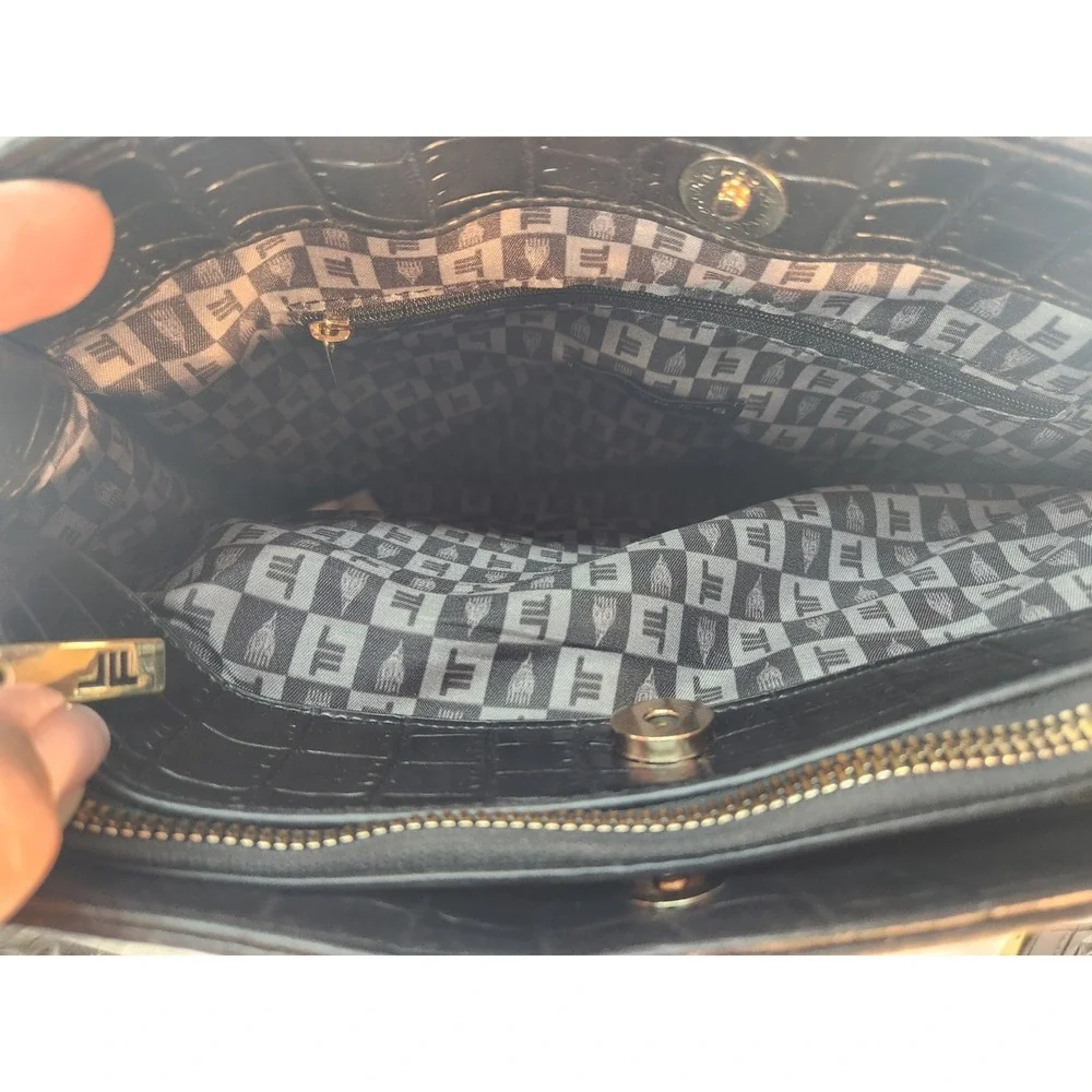 NWT $128 London Fog Brielle Faux Leather Satchel Bag Black Brielle Croco Purse